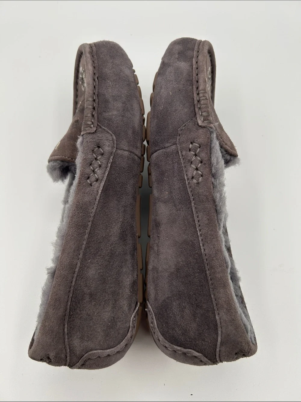 UGG Ansley Blossom Gray Suede Moccasin Slippers with Plush Shearling Lining - Picture 14 of 16